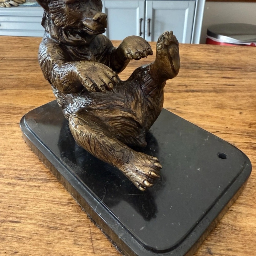 Bronze Bear Vintage Sculpture on Black Italian Marble Base